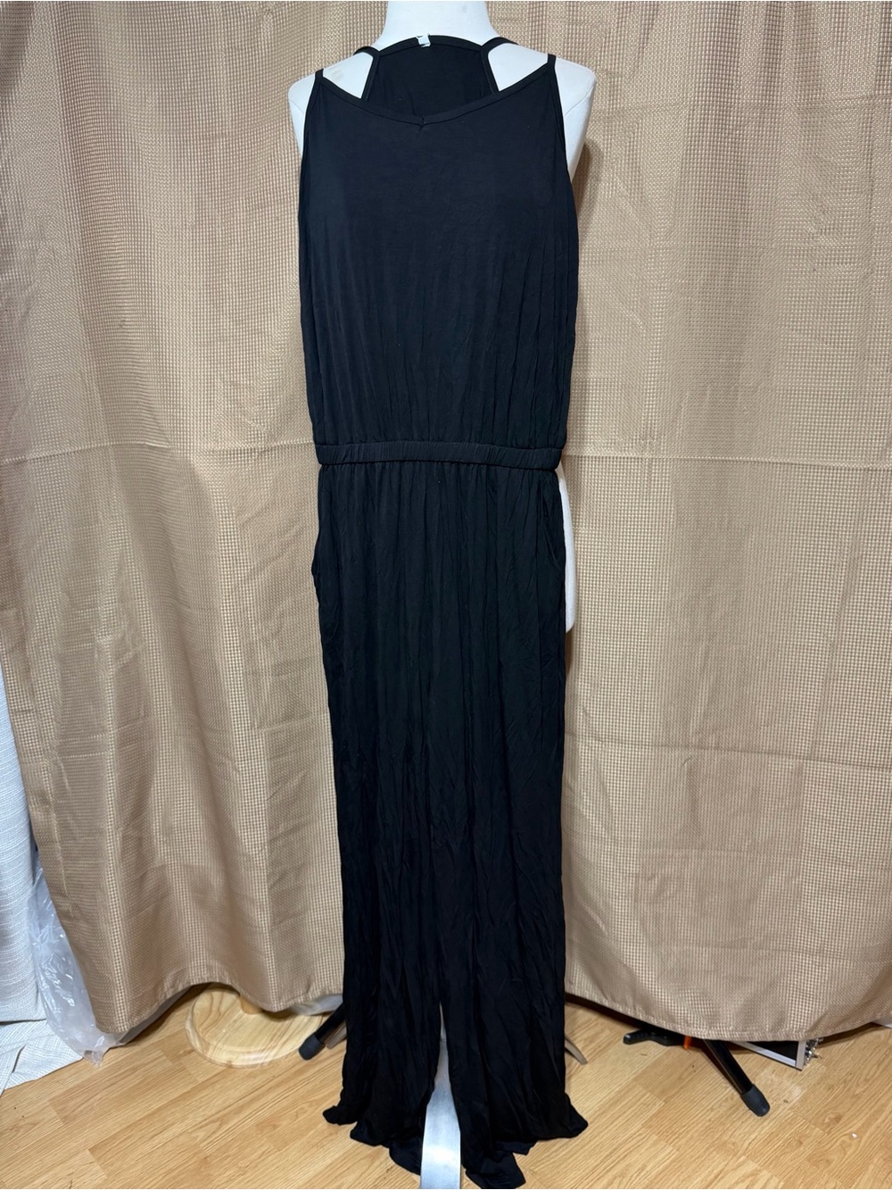Black Sleeveless Jumpsuit with Gathered Waist